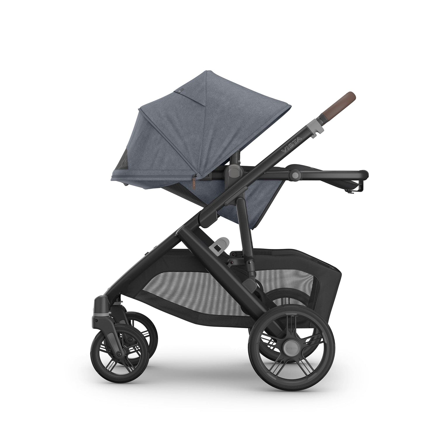 UPPAbaby Vista V3 Single-to-Double Stroller - Julian (Dusty Blue Melange / Carbon Frame / Chestnut Leather) - 0303-VSO-NA-JUL