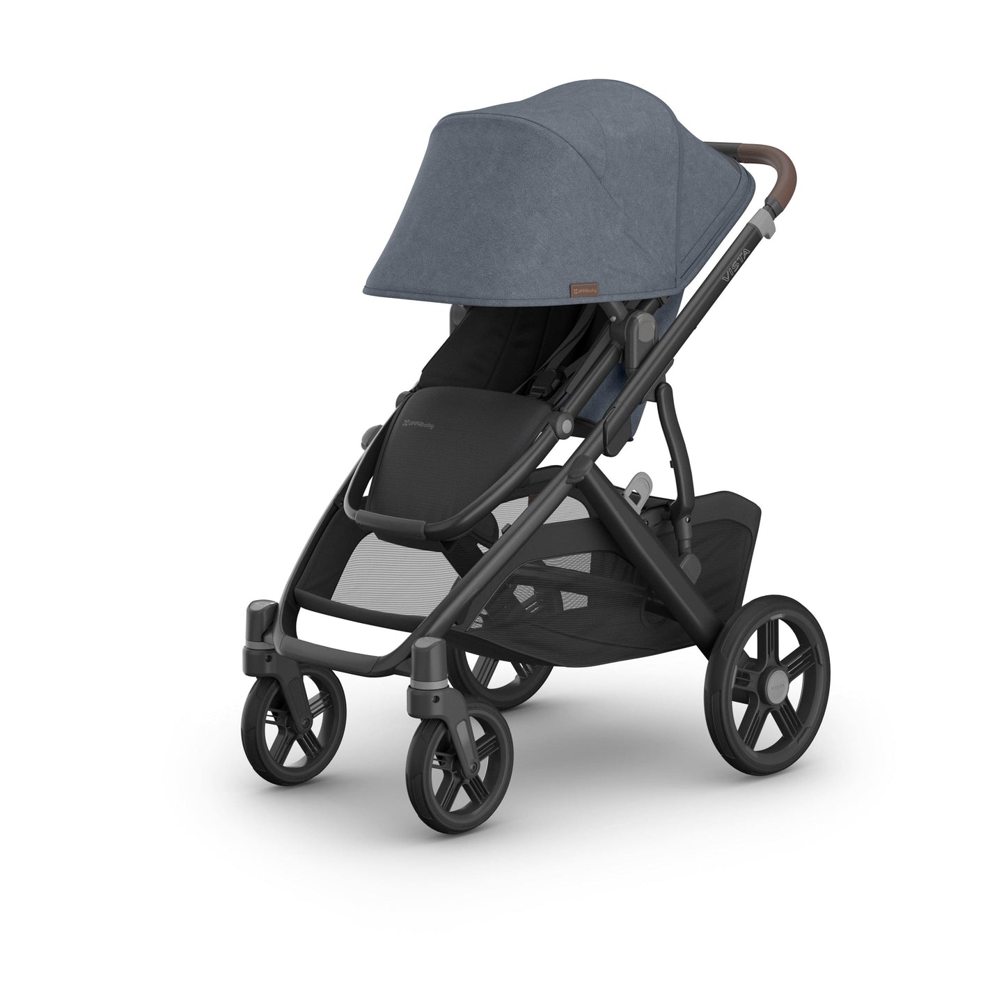 UPPAbaby Vista V3 Single-to-Double Stroller - Julian (Dusty Blue Melange / Carbon Frame / Chestnut Leather) - 0303-VSO-NA-JUL
