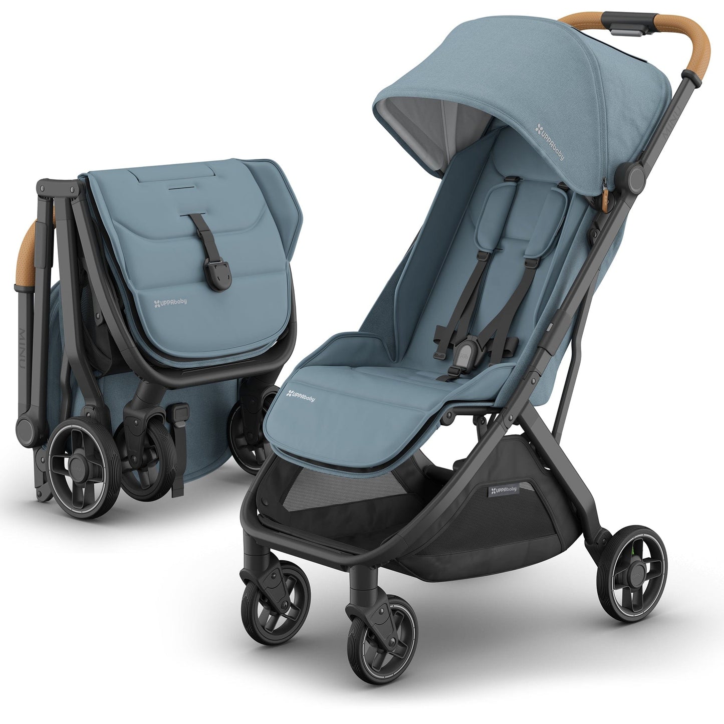 UPPAbaby OPEN BOX Minu V3 Compact Stroller - Dillan (Stone Blue / Carbon Frame / Sand Leather) - 0803-MIN-NA-DIL-OB