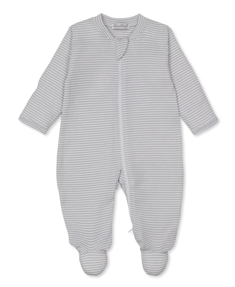 Kissy Kissy Footie w/Zip - Silver Stripes, 0-3M