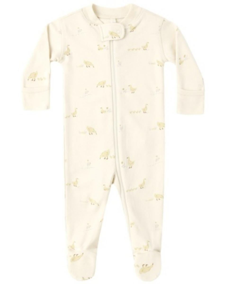 Quincy Mae Zip Long Sleeve Sleeper Footie Ducks - Natural, Newborn