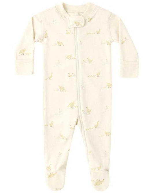 Quincy Mae Zip Long Sleeve Sleeper Footie Ducks - Natural, 3-6M
