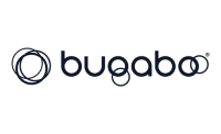 The Bugaboo logo, in dark blue, features a stylized, swirling circle to the left of the word "bugaboo" in a sans-serif font.
