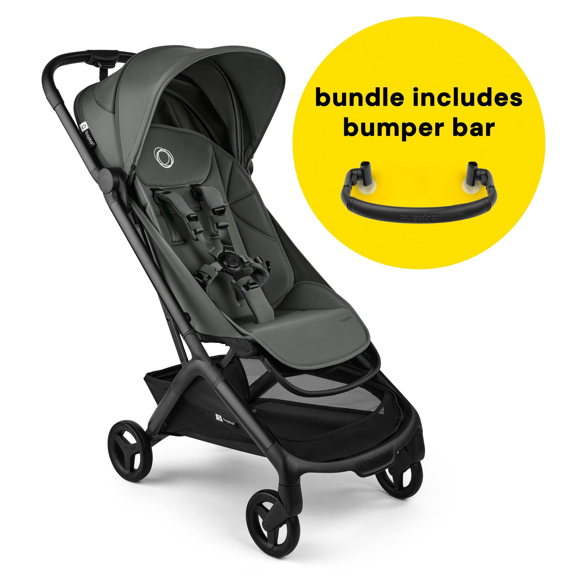 Bugaboo Butterfly 2 Complete Stroller + Bumper Bar Bundle - Black / Forest Green / Forest Green - 100338026-100342002