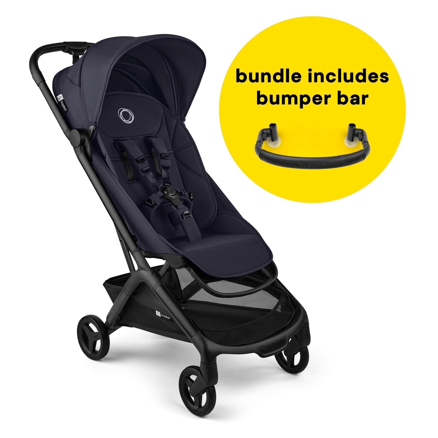 Bugaboo Butterfly 2 Complete Stroller + Bumper Bar Bundle - Black / Deep Indigo / Deep Indigo - 100338039-100342002