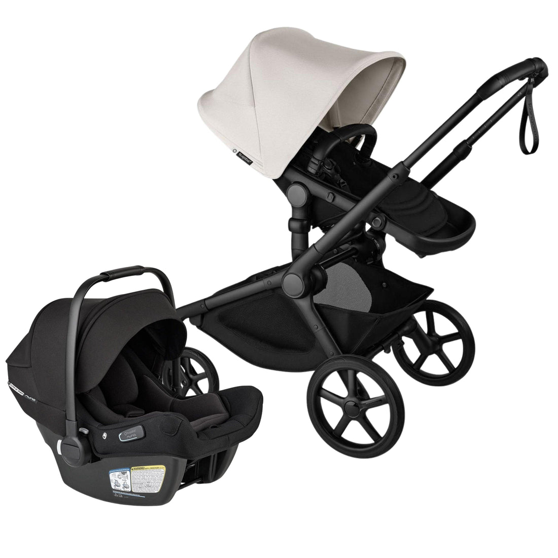 Bugaboo Kangaroo Complete Stroller + Turtle Air Shield By Nuna Travel System Bundle - Black / Midnight Black / Misty White / Black - 100506004-400016001