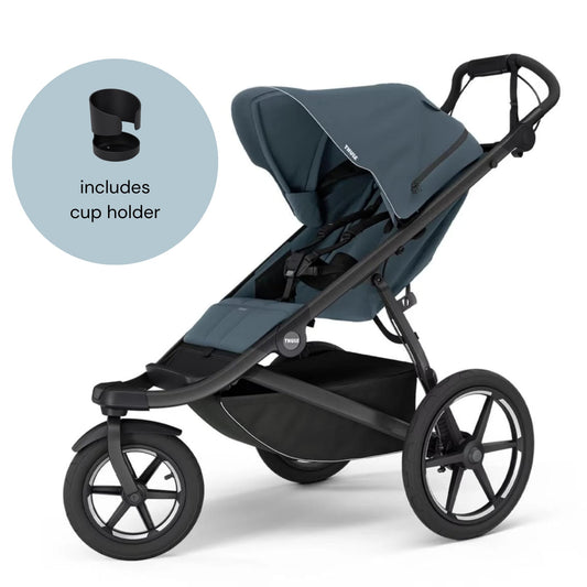 Thule Urban Glide 3 Single Jogging Stroller with Magnetic Buckle + Cup Holder Bundle - Dark Slate