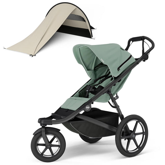 Thule Urban Glide 3 Single Jogging Stroller + Sun & Wind Tarp Bundle - Mist Green