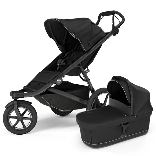 Thule Urban Glide 3 Single Jogging Stroller with Magnetic Buckle + Bassinet Bundle - Black