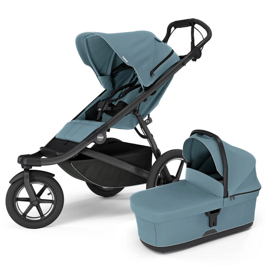 Thule Urban Glide 3 Single Jogging Stroller with Magnetic Buckle + Bassinet Bundle - Mid Blue