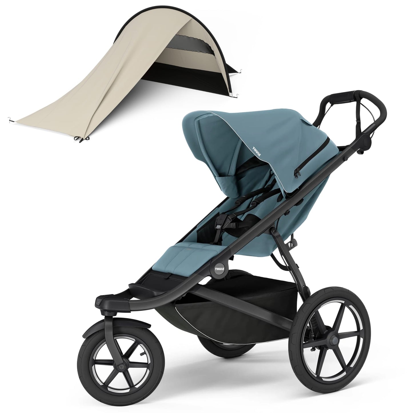 Thule Urban Glide 3 Single Jogging Stroller + Sun & Wind Tarp Bundle - Mid Blue