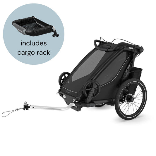 Thule Chariot Sport 2 Single Multisport Bike Trailer & Stroller + Cargo Rack Bundle - Black