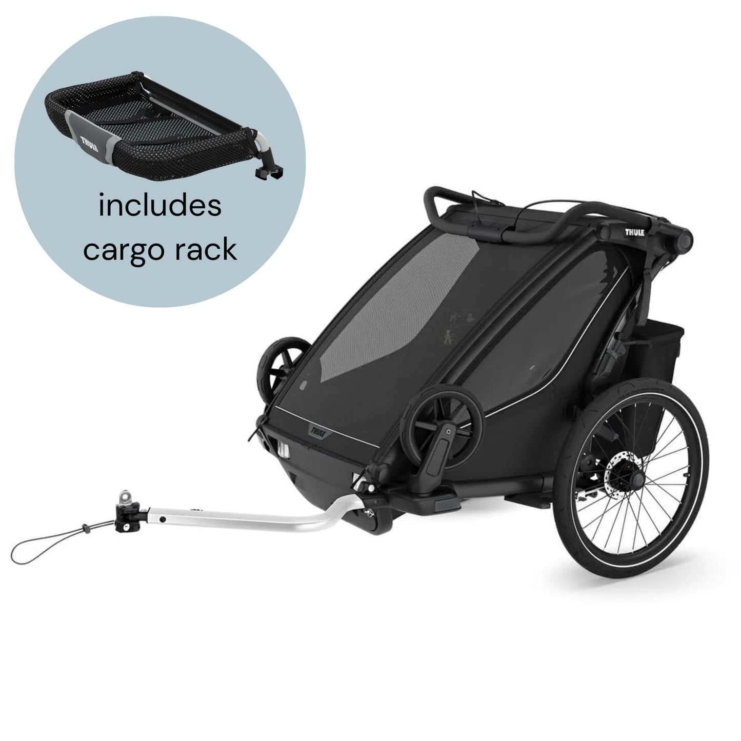 Thule Chariot Sport 2 Double Multisport Bike Trailer & Stroller + Cargo Rack Bundle - Black