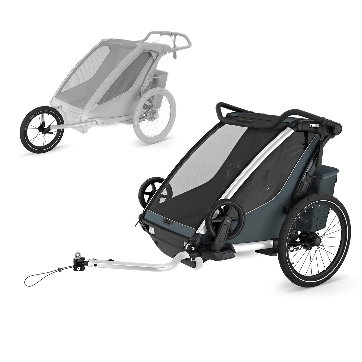 Thule Chariot Cross 2 Double Multisport Bike Trailer / Stroller + Jogging Kit Bundle - Dark Slate