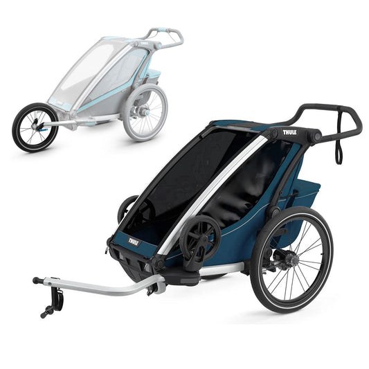 Thule Chariot Cross 1 Multisport Trailer / Stroller + Jogging Kit Bundle - Majolica Blue - 10202021-20201301