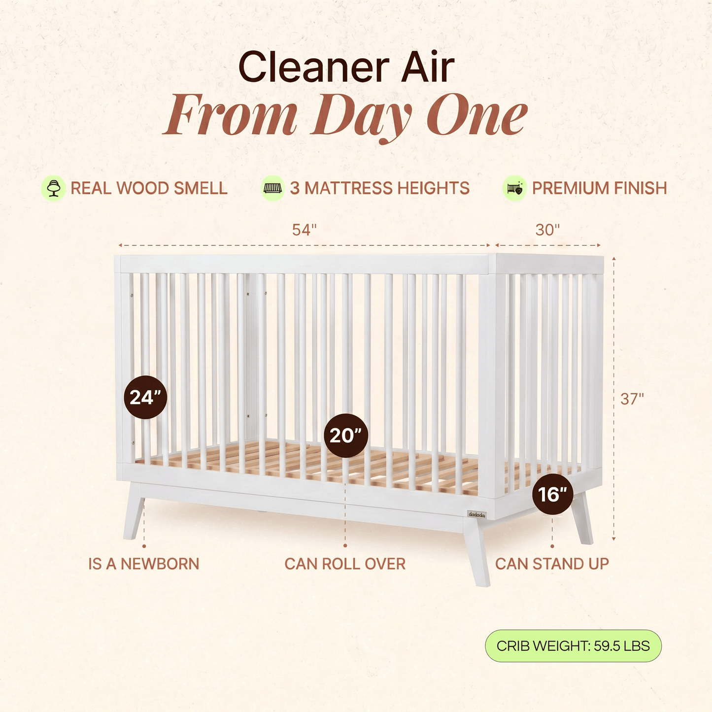 dadada Soho 3-in-1 Convertible Crib - White