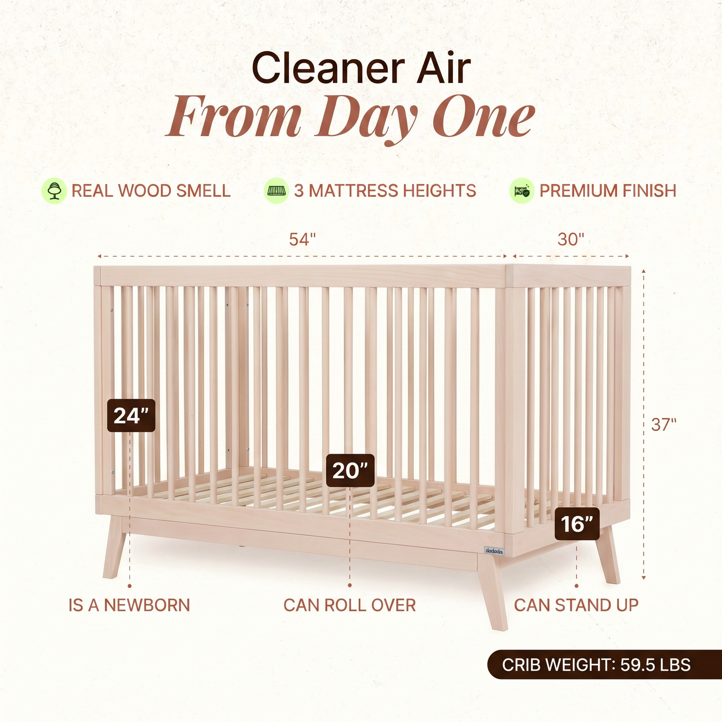 dadada Soho 3-in-1 Convertible Crib - Wash