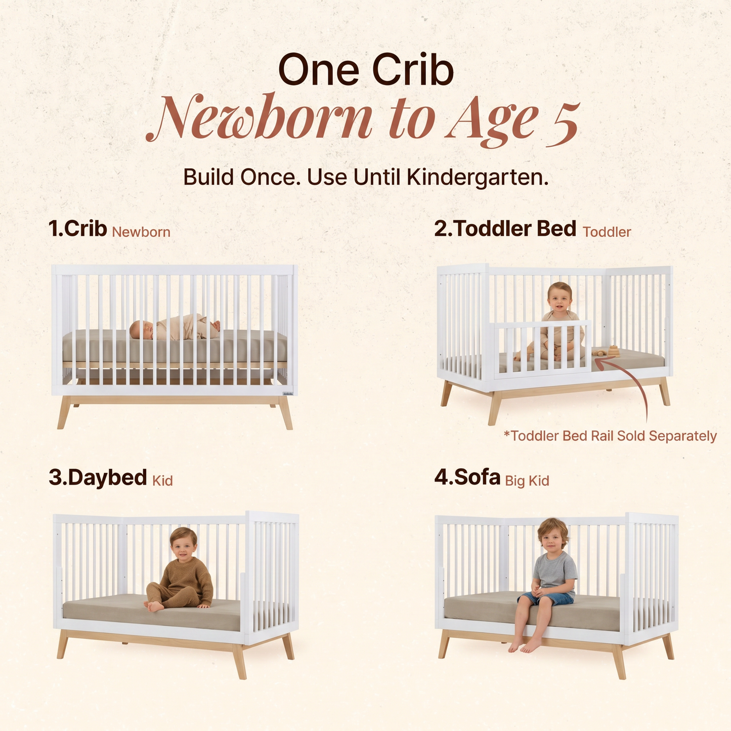 dadada Soho 3-in-1 Convertible Crib - White/Natural