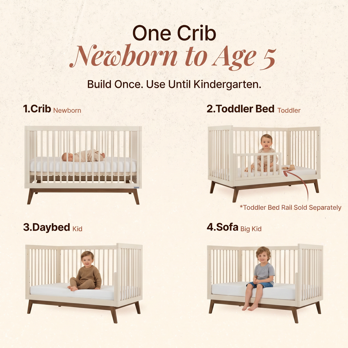 dadada Soho 3-in-1 Convertible Crib - Almond Milk / Walnut