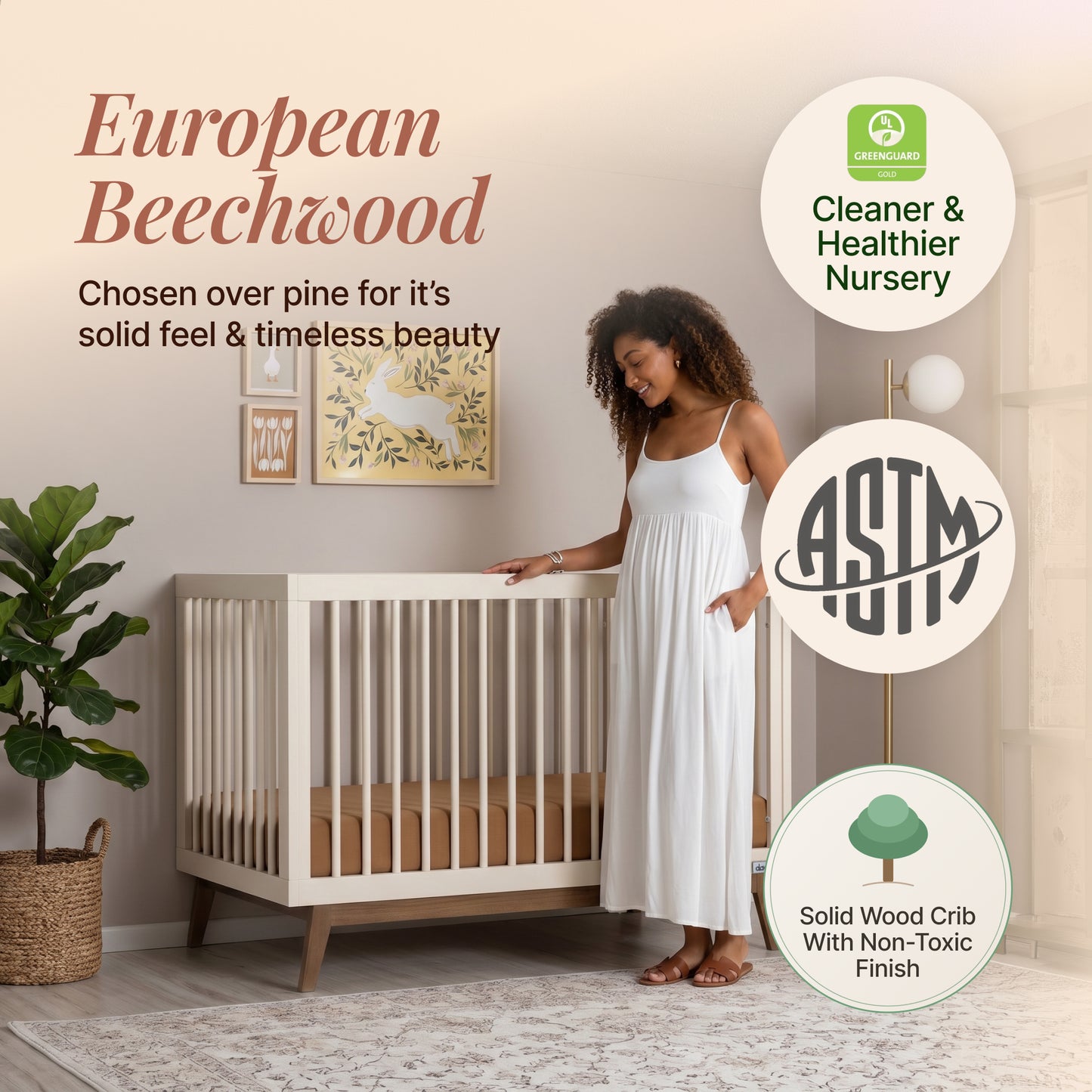 dadada Soho 3-in-1 Convertible Crib - Almond Milk / Walnut