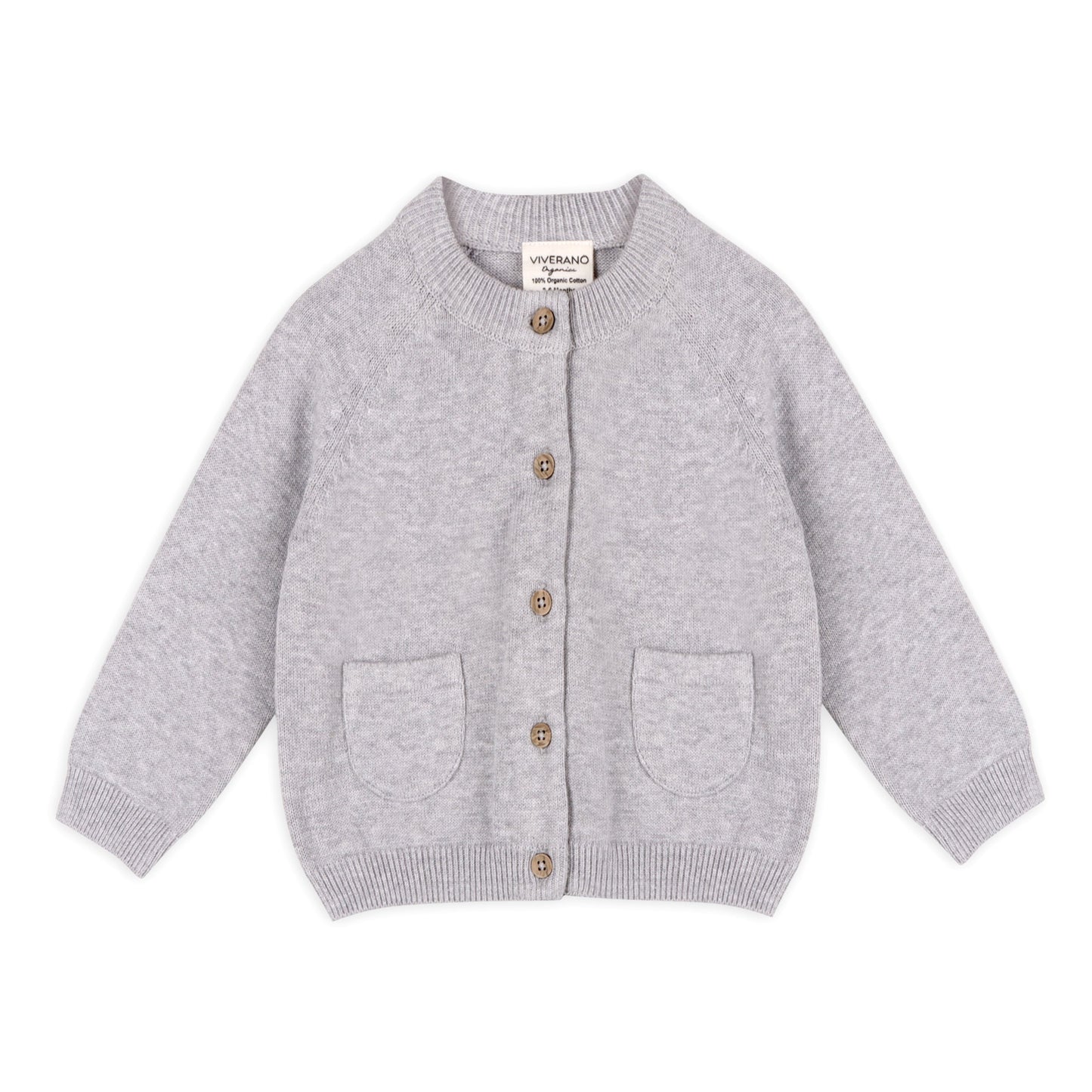 Viverano Organics Milan Organic Knit Baby Button Cardigan Sweater - Heather Grey, 12-18M