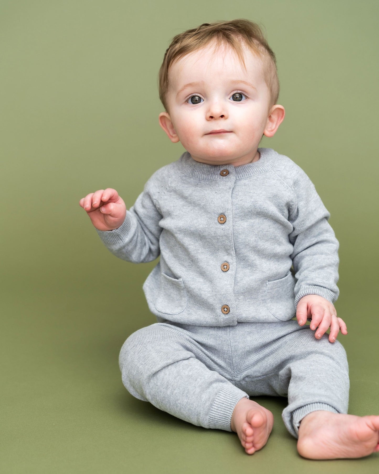 Viverano Organics Milan Organic Knit Baby Button Cardigan Sweater - Heather Grey, 3-6M