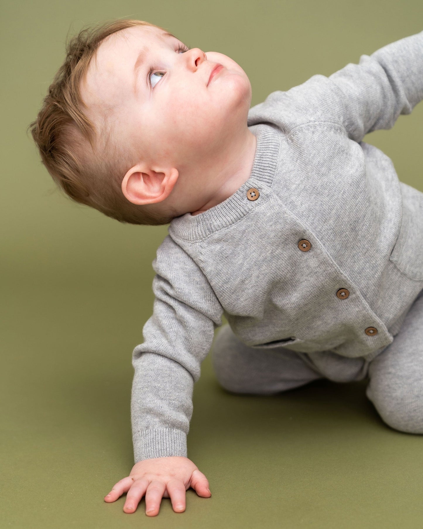 Viverano Organics Milan Organic Knit Baby Button Cardigan Sweater - Heather Grey, 3-6M