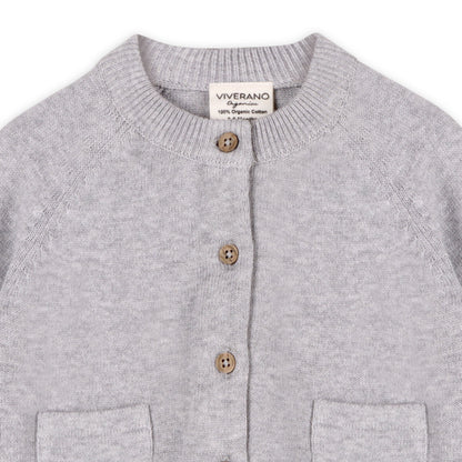 Viverano Organics Milan Organic Knit Baby Button Cardigan Sweater - Heather Grey, 3-6M