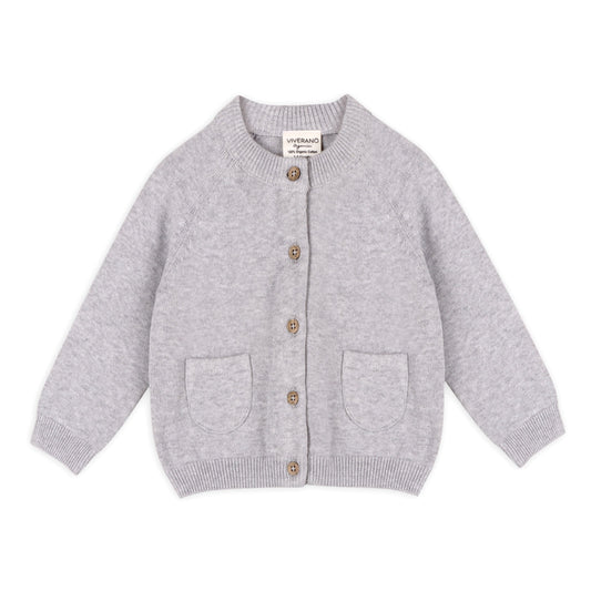 Viverano Organics Milan Organic Knit Baby Button Cardigan Sweater - Heather Grey, 6-12M