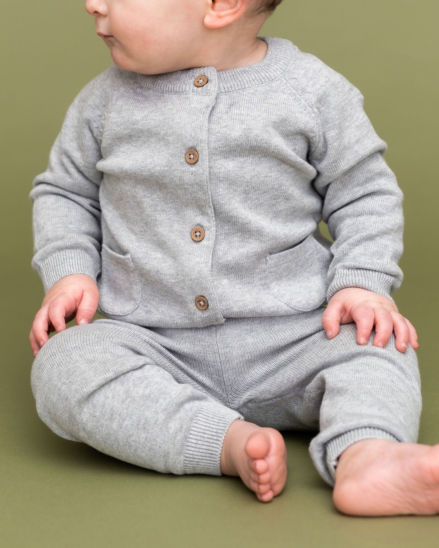 Viverano Organics Milan Organic Knit Baby Button Cardigan Sweater - Heather Grey, 6-12M