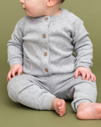 Viverano Organics Milan Organic Knit Baby Button Cardigan Sweater - Heather Grey, 6-12M