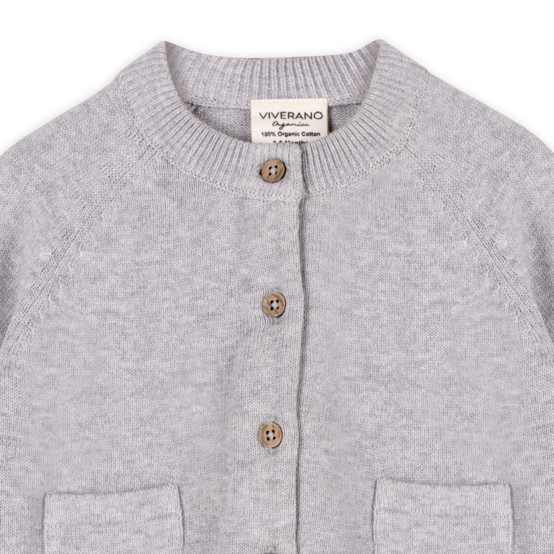 Viverano Organics Milan Organic Knit Baby Button Cardigan Sweater - Heather Grey, 6-12M
