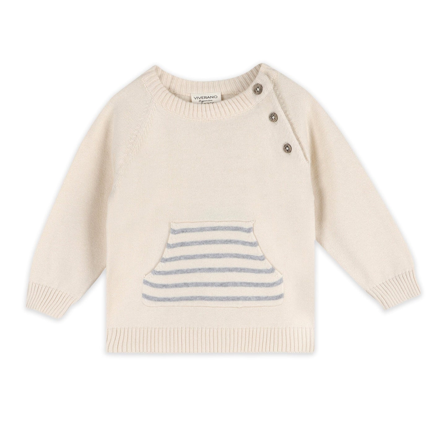 Viverano Organics Milan Knit Baby Kangaroo Pocket Pullover - Cream, 0-3M
