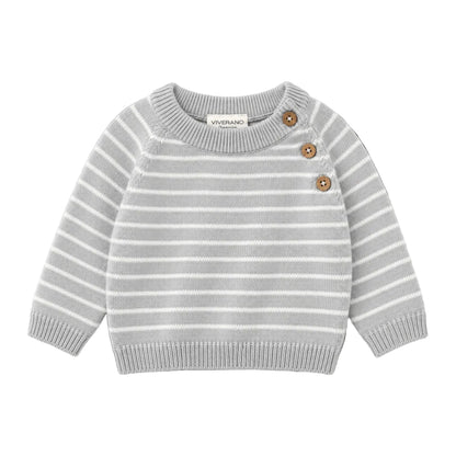 Viverano Organics Milan Knit Baby Stripe Button Pullover - Heather Grey, 3-6M