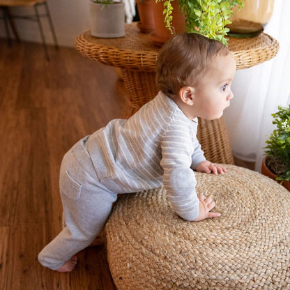 Viverano Organics Milan Knit Baby Stripe Button Pullover - Heather Grey, 3-6M