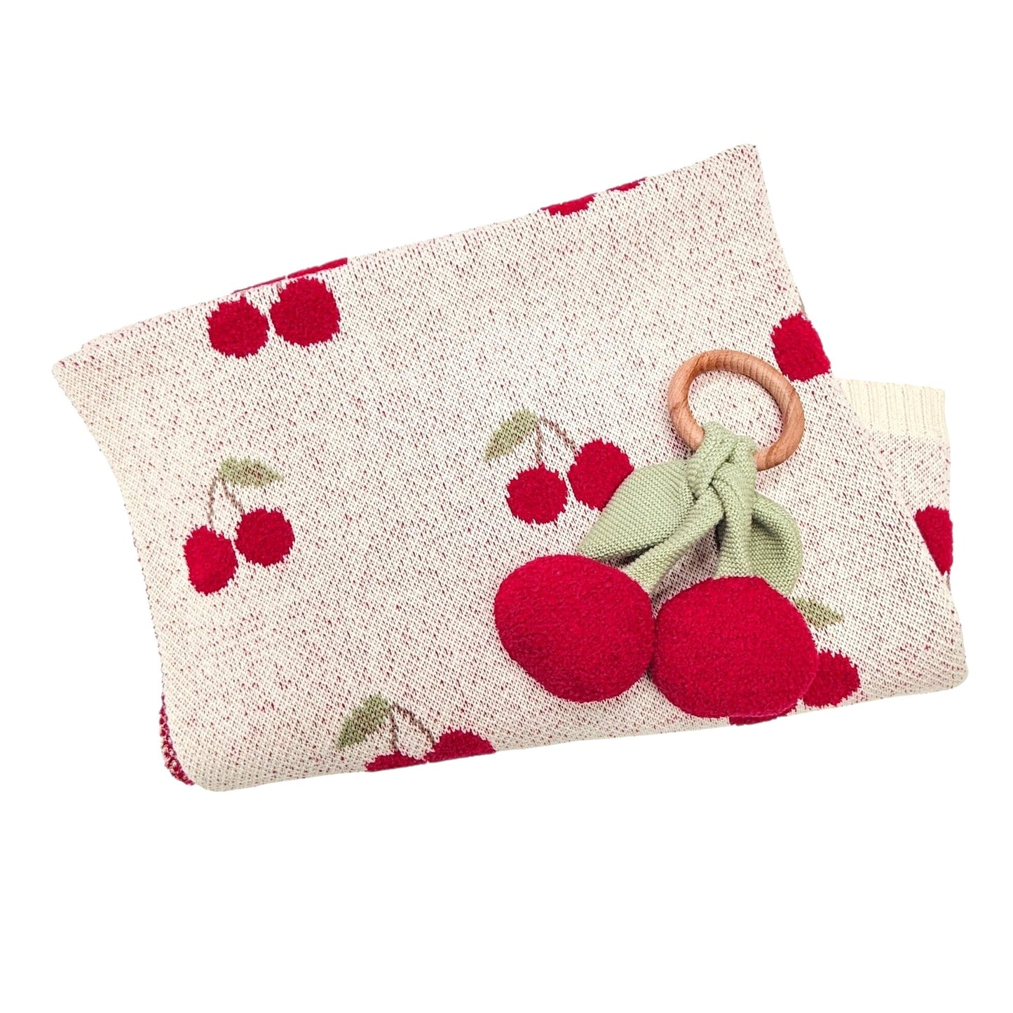 Viverano Organics Cherry Organic Baby Blanket + Ring Rattle Toy Gift Set - Natural, One Size