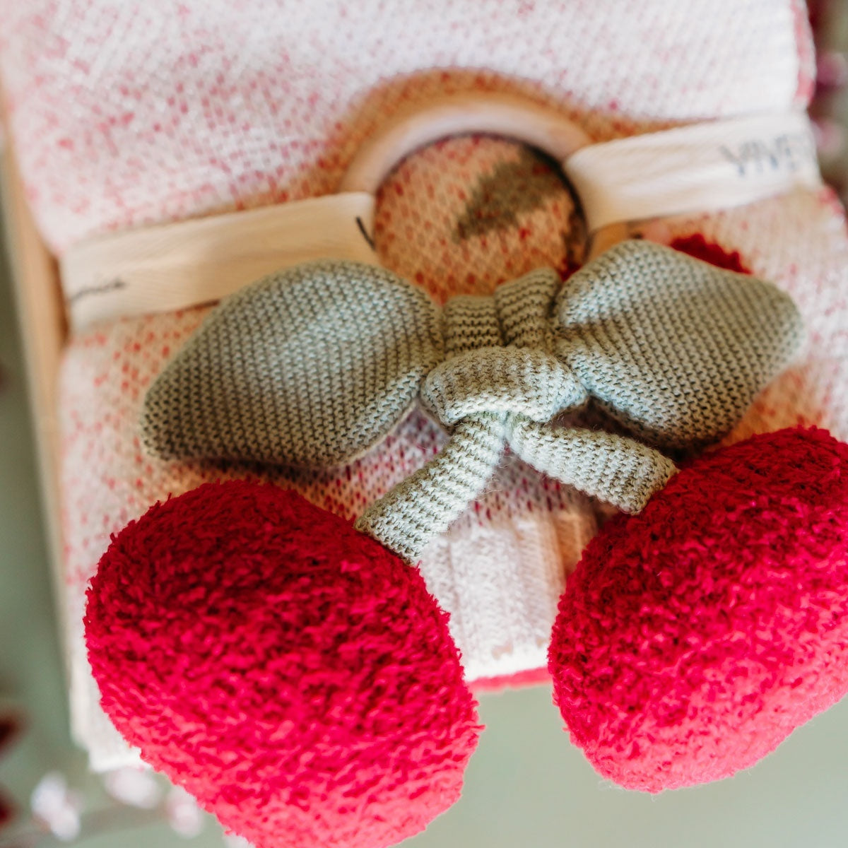 Viverano Organics Cherry Organic Baby Blanket + Ring Rattle Toy Gift Set - Natural, One Size