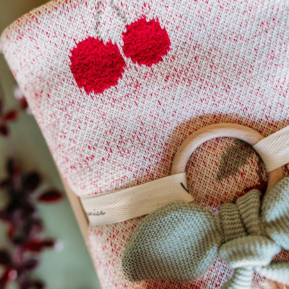 Viverano Organics Cherry Organic Baby Blanket + Ring Rattle Toy Gift Set - Natural, One Size