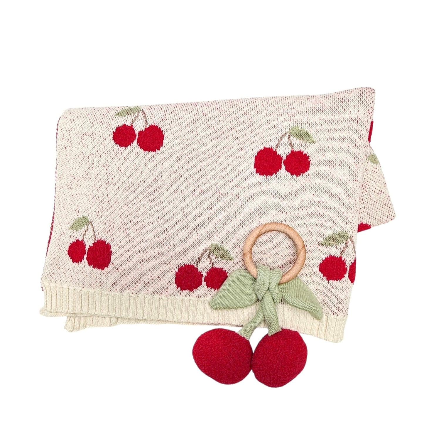 Viverano Organics Cherry Organic Baby Blanket + Ring Rattle Toy Gift Set - Natural, One Size