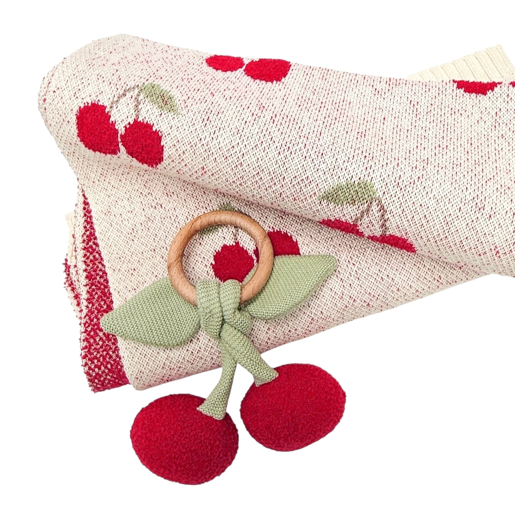Viverano Organics Cherry Organic Baby Blanket + Ring Rattle Toy Gift Set - Natural, One Size