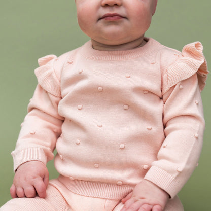 Viverano Organics Milan Knit Baby Ruffle & Bobble Pullover Sweater - Blush, 0-3M