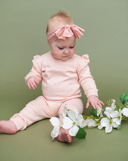 Viverano Organics Milan Knit Baby Ruffle & Bobble Pullover Sweater - Blush, 0-3M