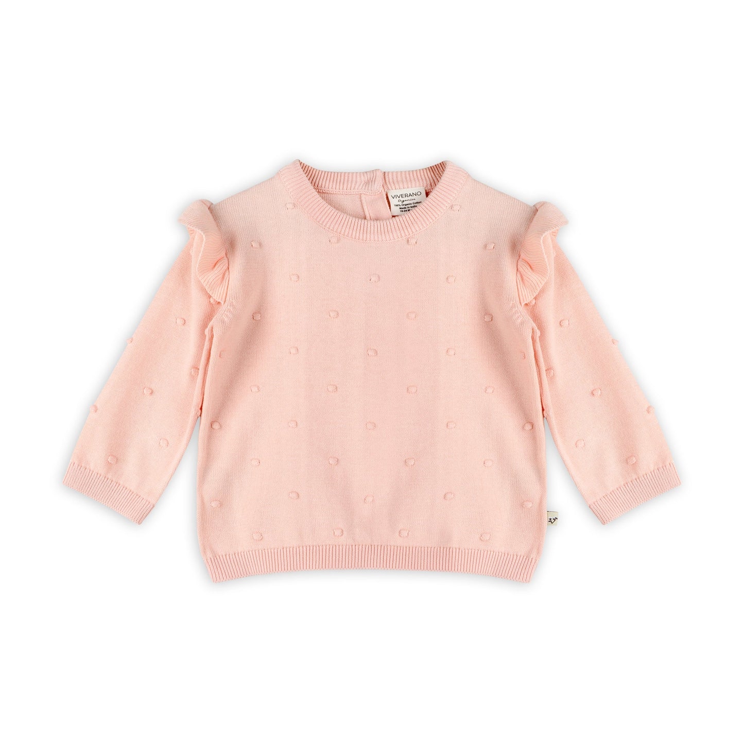 Viverano Organics Milan Knit Baby Ruffle & Bobble Pullover Sweater - Blush, 3-6M
