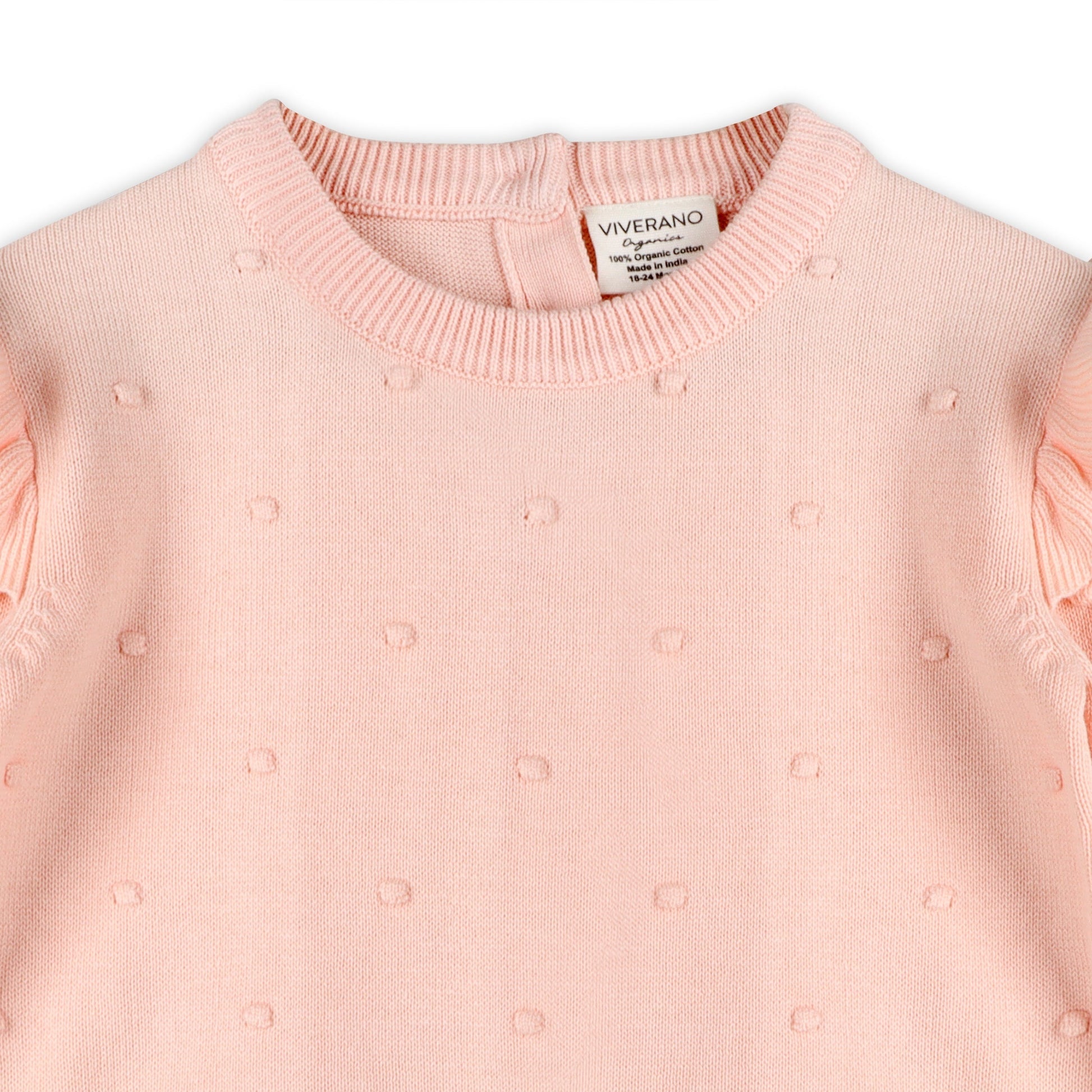 Viverano Organics Milan Knit Baby Ruffle & Bobble Pullover Sweater - Blush, 3-6M