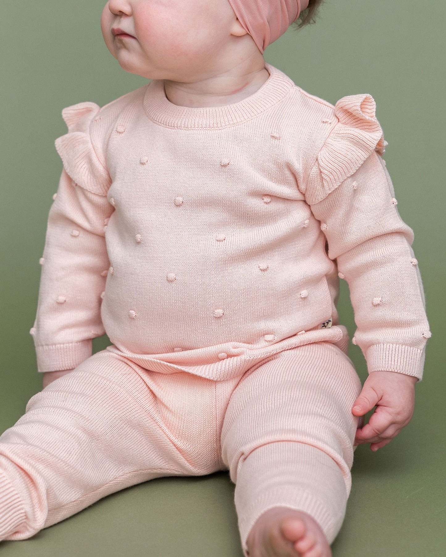 Viverano Organics Milan Knit Baby Ruffle & Bobble Pullover Sweater - Blush, 3-6M