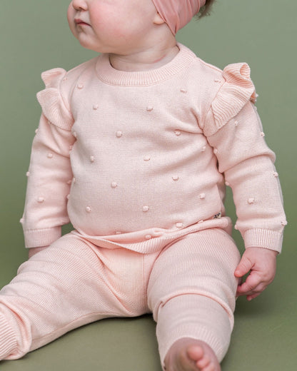 Viverano Organics Milan Knit Baby Ruffle & Bobble Pullover Sweater - Blush, 3-6M