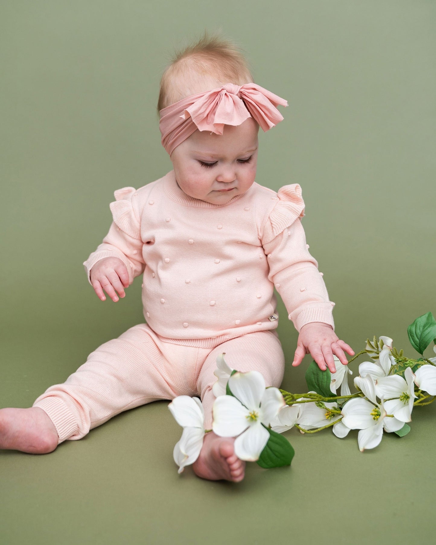 Viverano Organics Milan Knit Baby Ruffle & Bobble Pullover Sweater - Blush, 3-6M
