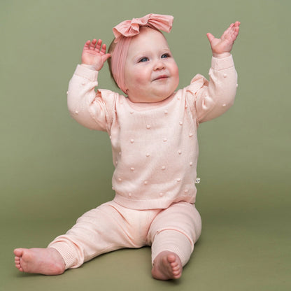Viverano Organics Milan Knit Baby Ruffle & Bobble Pullover Sweater - Blush, 3-6M