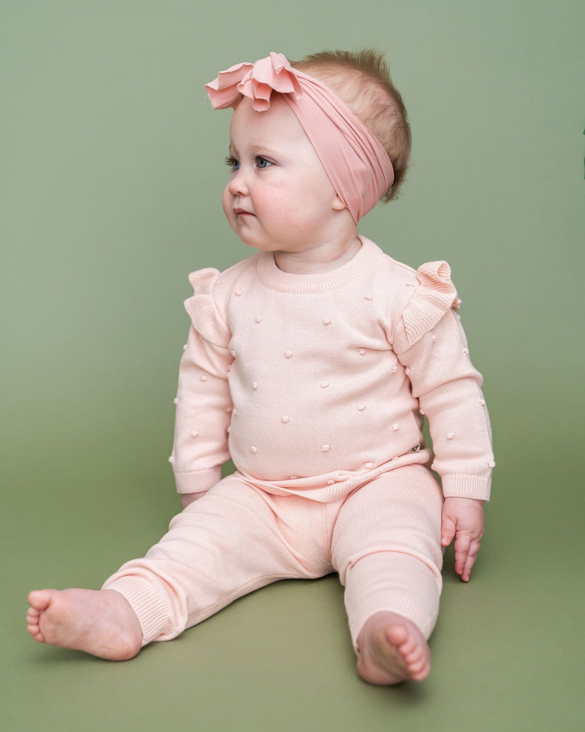 Viverano Organics Milan Knit Baby Ruffle & Bobble Pullover Sweater - Blush, 6-12M