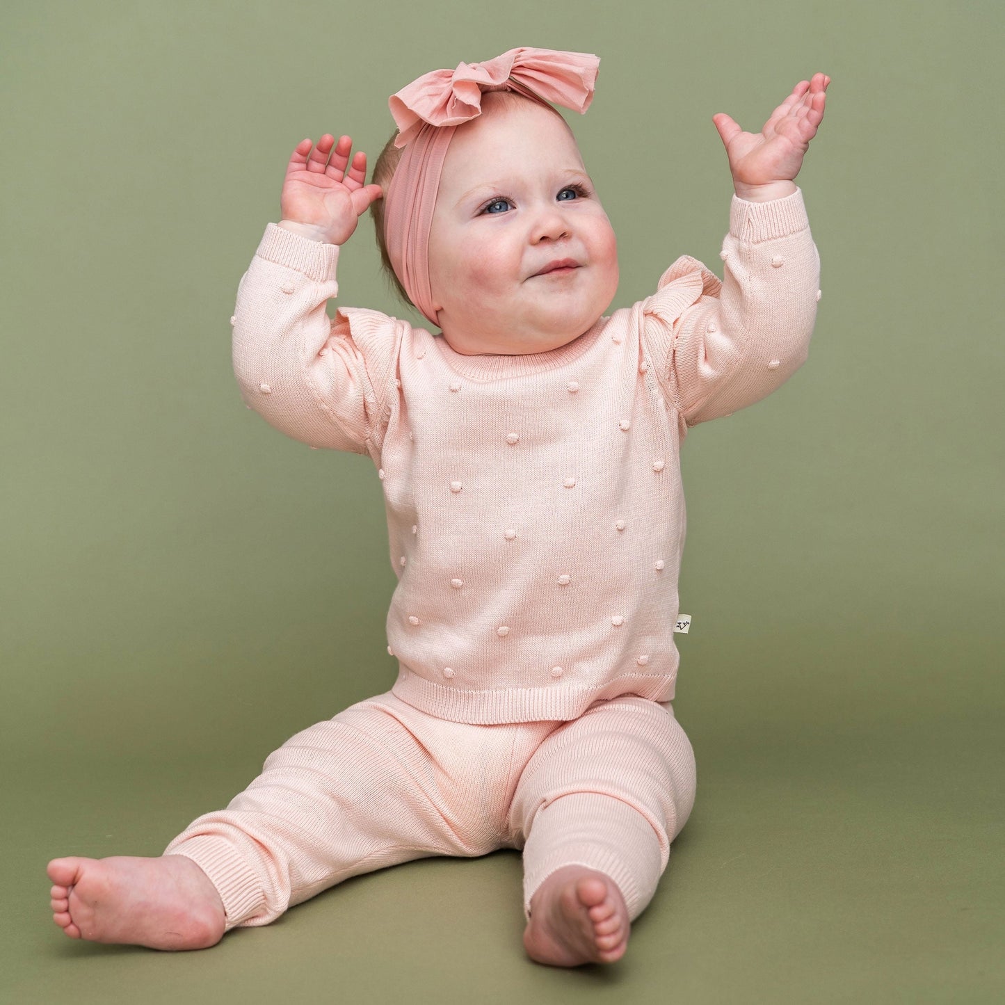 Viverano Organics Milan Knit Baby Ruffle & Bobble Pullover Sweater - Blush, 6-12M
